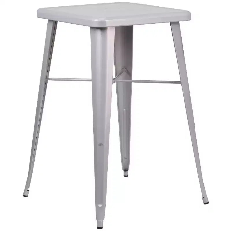 Set da Bar Quadrato in Metallo per Interni-Esterni Emma e Oliver Commercial Grade 60 cm, 2 Sgabelli con Schienale