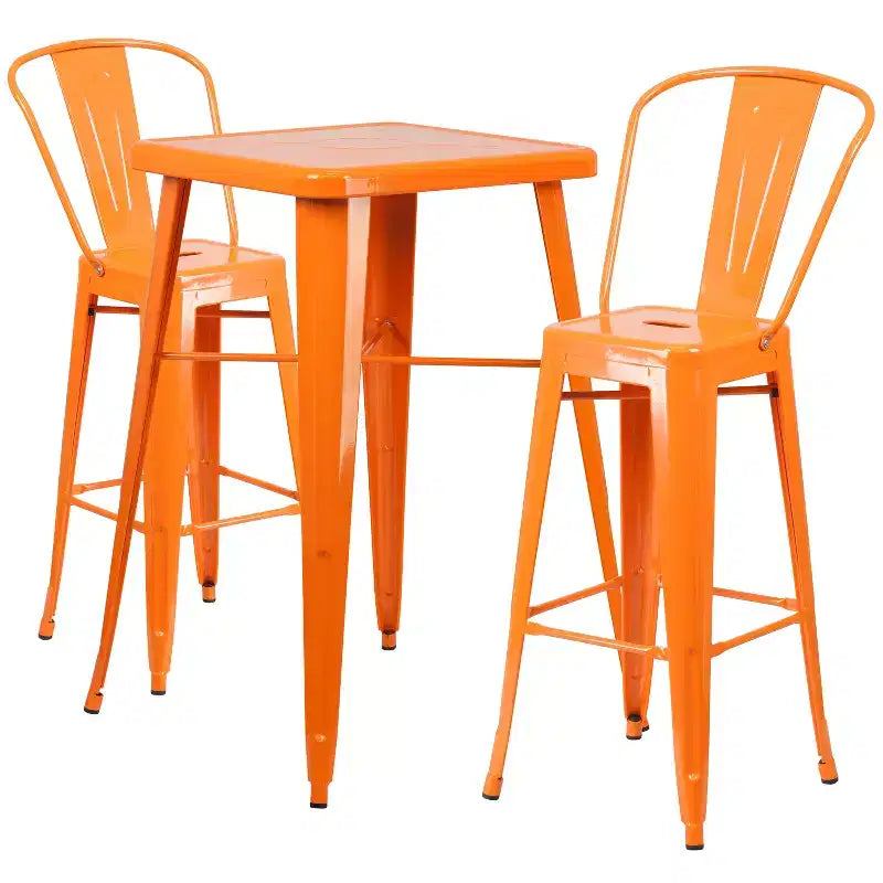 Set da Bar Quadrato in Metallo per Interni-Esterni Emma e Oliver Commercial Grade 60 cm, 2 Sgabelli con Schienale