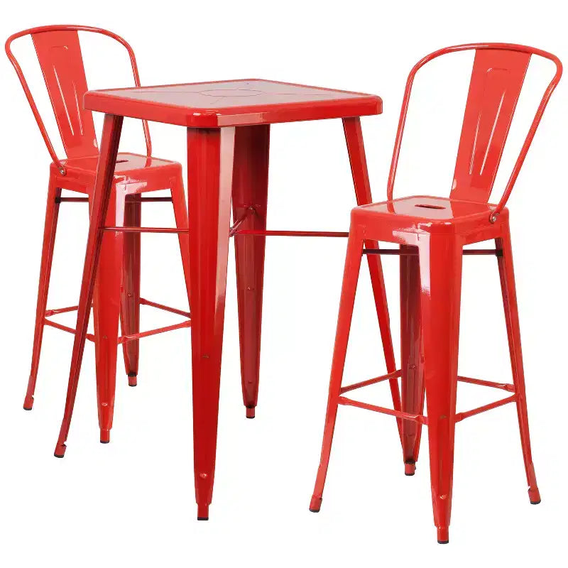 Set da Bar Quadrato in Metallo per Interni-Esterni Emma e Oliver Commercial Grade 60 cm, 2 Sgabelli con Schienale