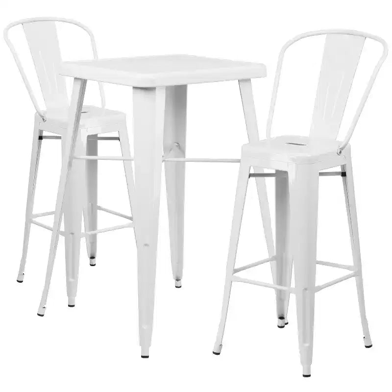 Set da Bar Quadrato in Metallo per Interni-Esterni Emma e Oliver Commercial Grade 60 cm, 2 Sgabelli con Schienale