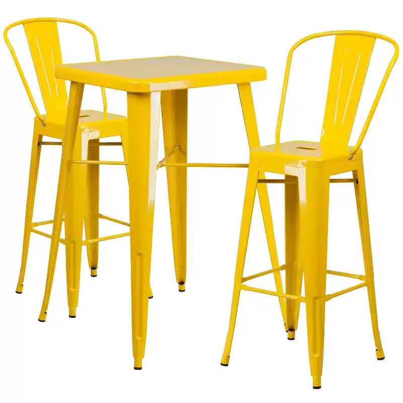 Set da Bar Quadrato in Metallo per Interni-Esterni Emma e Oliver Commercial Grade 60 cm, 2 Sgabelli con Schienale