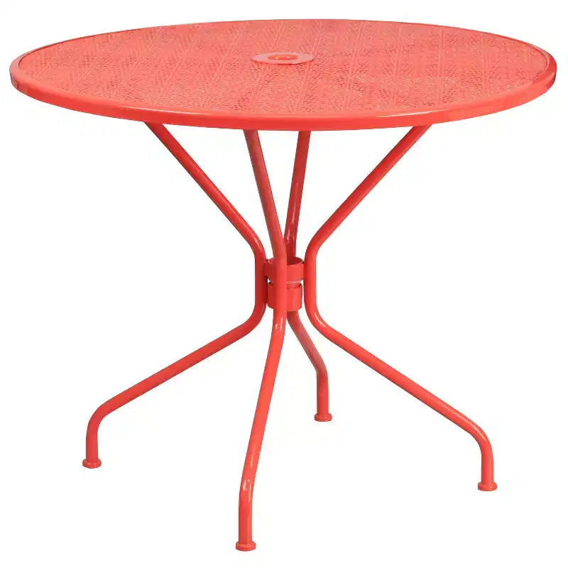 Set tavolo da patio da giardino rotondo in metallo Emma and Oliver di qualità commerciale da 35,25, 2 sedie con schienale quadrato