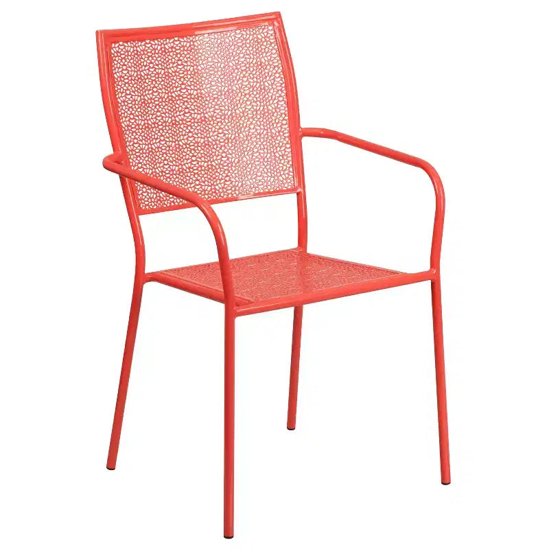 Set tavolo da patio da giardino rotondo in metallo Emma and Oliver di qualità commerciale da 35,25, 2 sedie con schienale quadrato