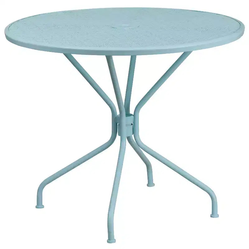 Set tavolo da patio da giardino rotondo in metallo Emma and Oliver di qualità commerciale da 35,25, 2 sedie con schienale quadrato