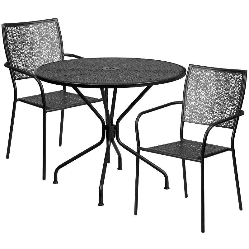 Set tavolo da patio da giardino rotondo in metallo Emma and Oliver di qualità commerciale da 35,25, 2 sedie con schienale quadrato