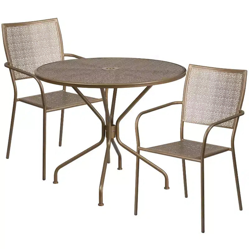 Set tavolo da patio da giardino rotondo in metallo Emma and Oliver di qualità commerciale da 35,25, 2 sedie con schienale quadrato