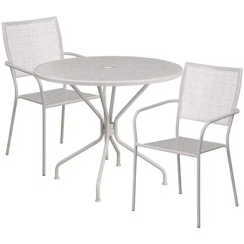 Set tavolo da patio da giardino rotondo in metallo Emma and Oliver di qualità commerciale da 35,25, 2 sedie con schienale quadrato