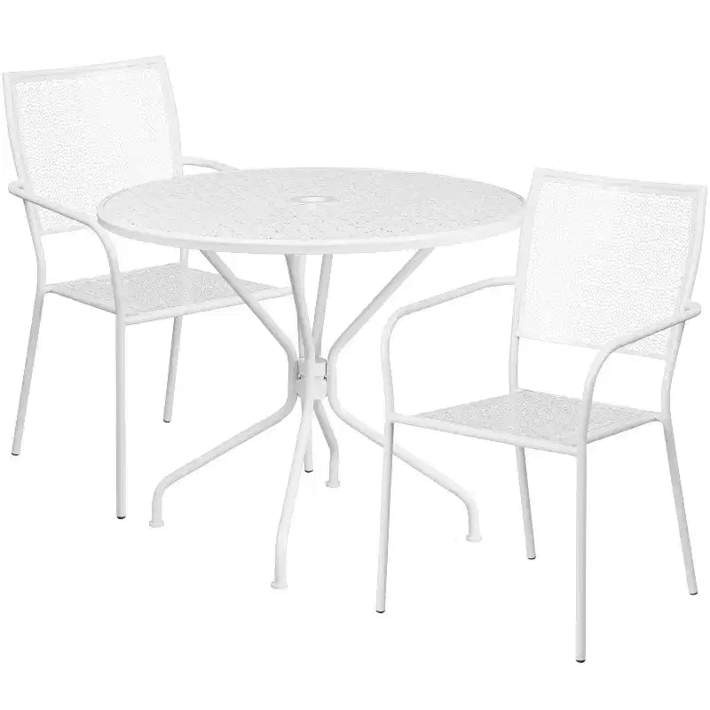Set tavolo da patio da giardino rotondo in metallo Emma and Oliver di qualità commerciale da 35,25, 2 sedie con schienale quadrato