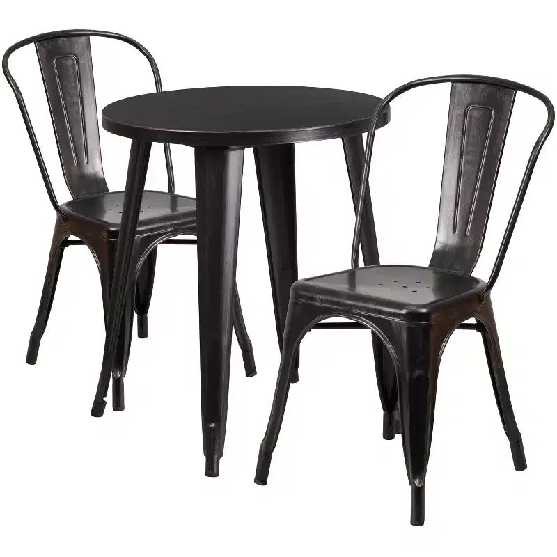 Set Tavolo Tondo in Metallo da Interno-Esterno Emma and Oliver, Grado Commerciale, da 24", con 2 Sedie da Caffè