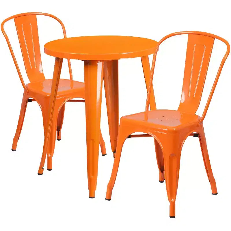 Set Tavolo Tondo in Metallo da Interno-Esterno Emma and Oliver, Grado Commerciale, da 24", con 2 Sedie da Caffè