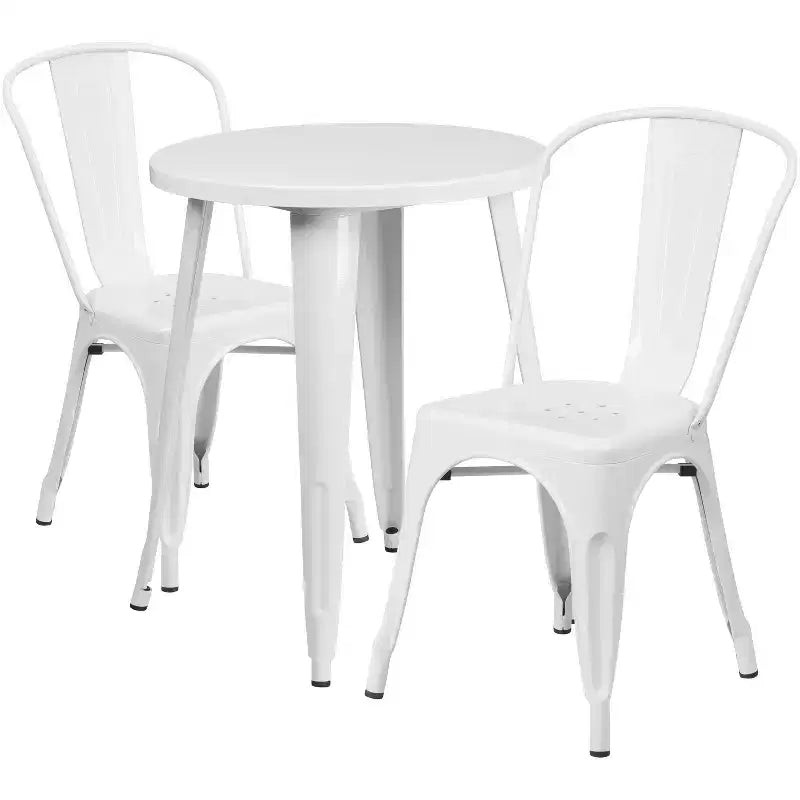 Set Tavolo Tondo in Metallo da Interno-Esterno Emma and Oliver, Grado Commerciale, da 24", con 2 Sedie da Caffè