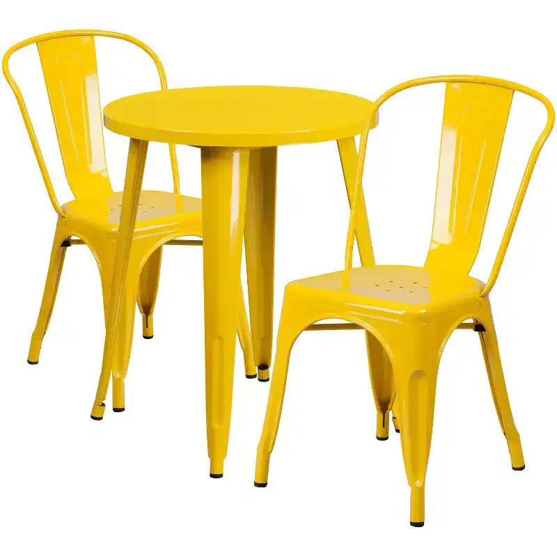 Set Tavolo Tondo in Metallo da Interno-Esterno Emma and Oliver, Grado Commerciale, da 24", con 2 Sedie da Caffè
