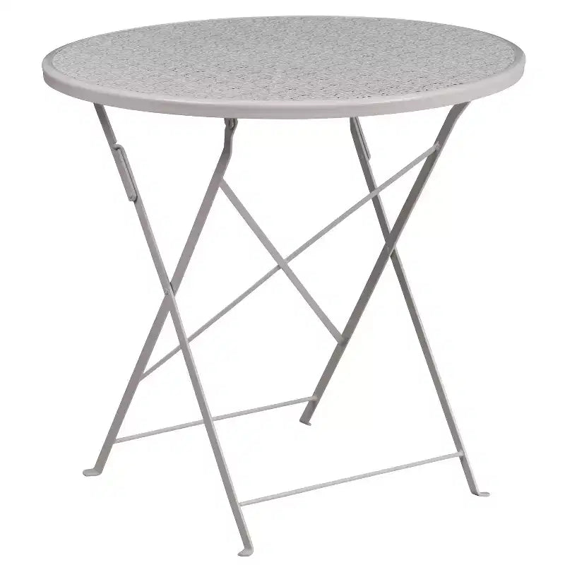 Set da tavolo da patio pieghevole rotondo in metallo Emma e Oliver di grado commerciale con 2 sedie con schienale rotondo