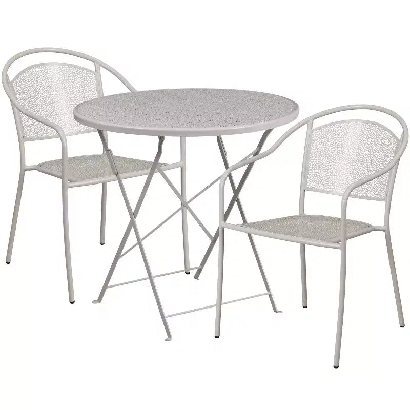 Set da tavolo da patio pieghevole rotondo in metallo Emma e Oliver di grado commerciale con 2 sedie con schienale rotondo