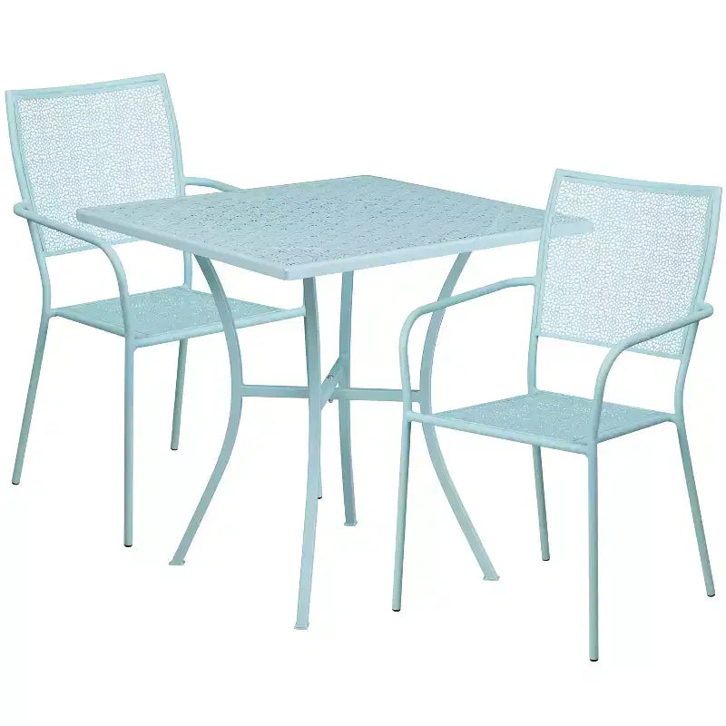 Tavolo da Giardino/Patio Quadrato in Metallo di Grado Commerciale Emma and Oliver da 71 cm con 2 Sedie con Schienale Quadrato