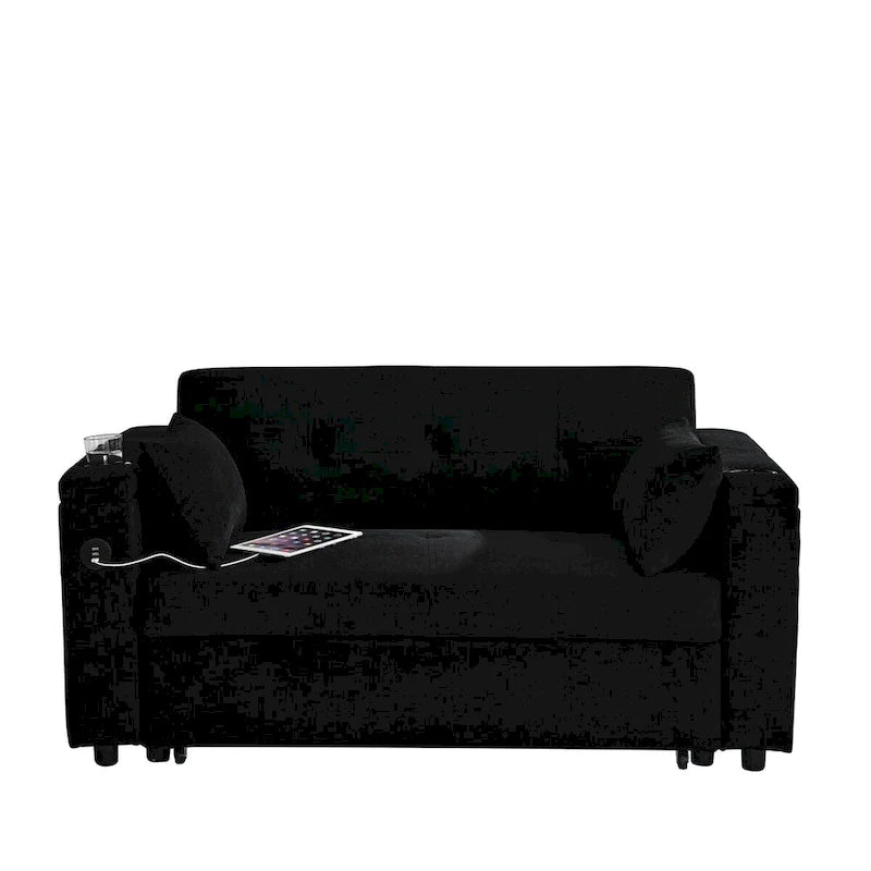 Divano Letto Estraibile 54", Divano Reclinabile 2 Posti con Contenitore, Cuscino Lombare, Presa USB