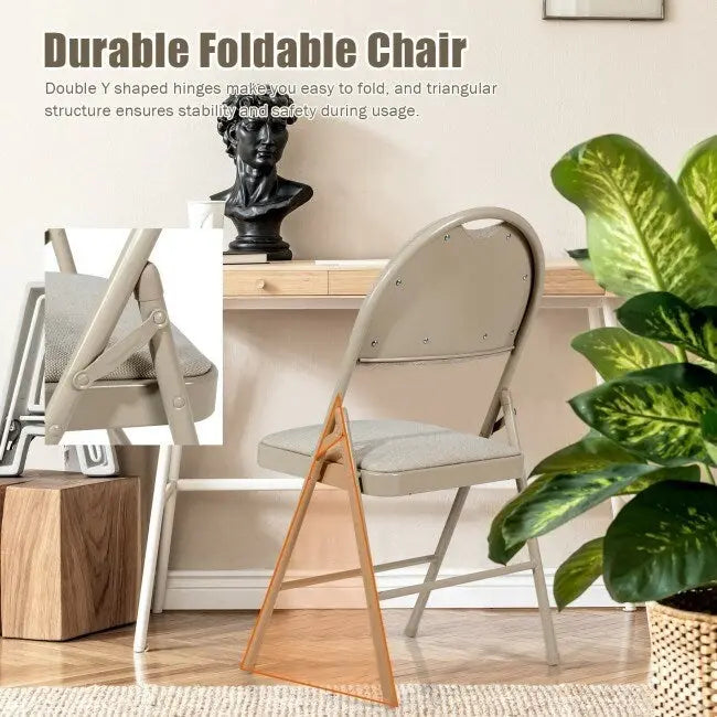 Sedie pieghevoli, confezione da 6, portatili, imbottite per ufficio, cucina, sala da pranzo - Beige - 18,5 x 20 x 35 (L x P x A)