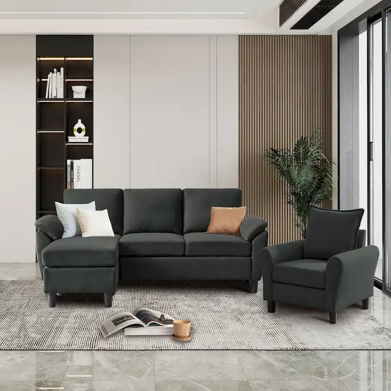 Divano Sezionale da Soggiorno a 3 Pezzi con Poltrona e Pouf