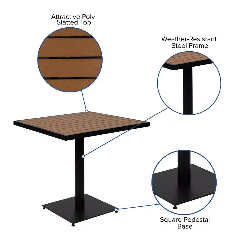 Set da 5 pezzi tavolo e sedie da patio Merrick Lane in simil-teak e metallo per interni/esterni con funzionalità per tutte le stagioni