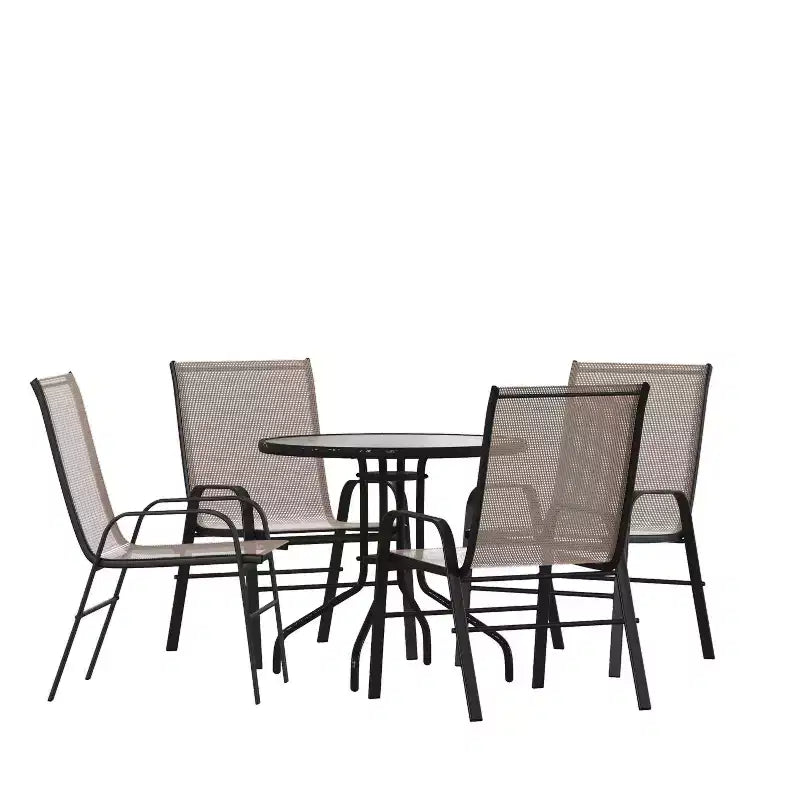 Flash Furniture Set da pranzo da esterno 5 pezzi - Tavolo da patio in vetro temperato, 4 sedie impilabili Flex Comfort