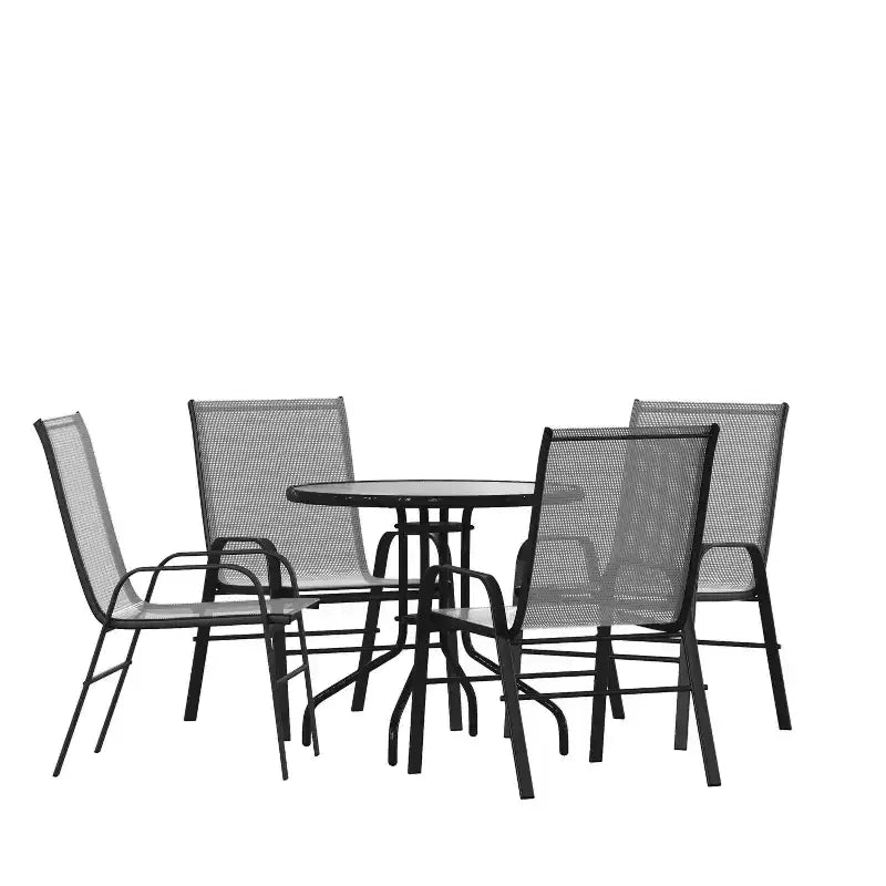 Flash Furniture Set da pranzo da esterno 5 pezzi - Tavolo da patio in vetro temperato, 4 sedie impilabili Flex Comfort