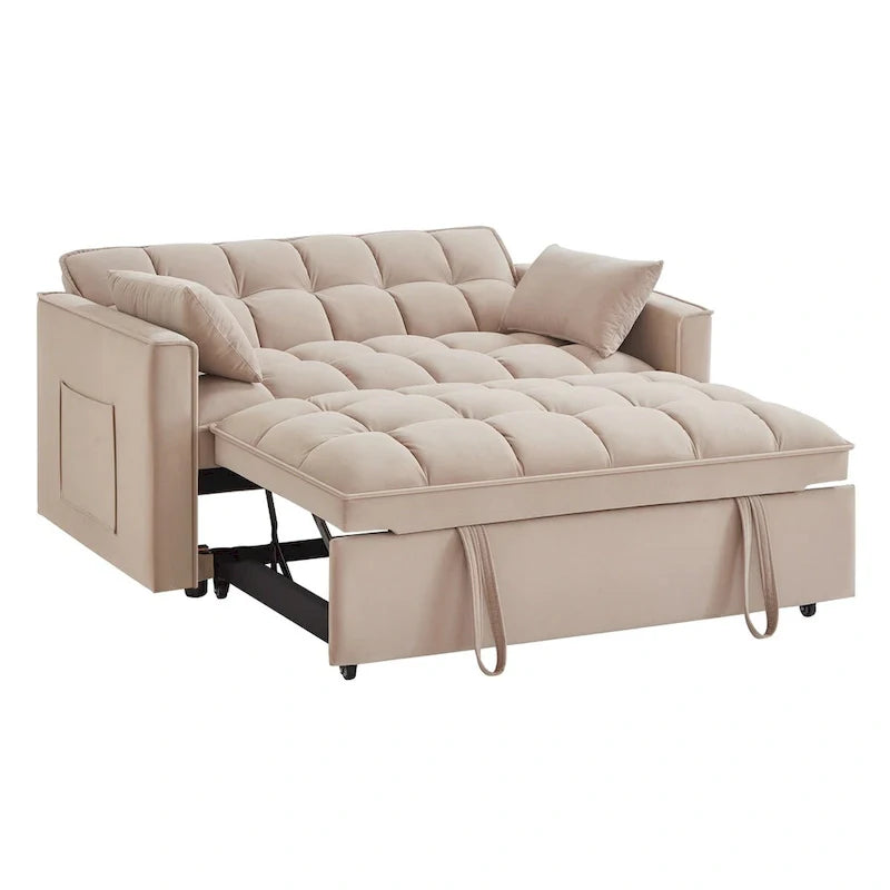 Divano letto a due posti 4 in 1 con braccioli e tasche portaoggetti, divano letto estraibile multifunzionale trapuntato con schienale regolabile
