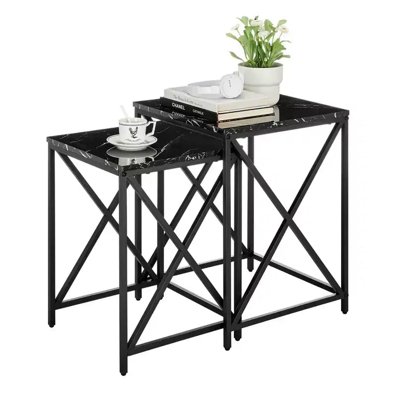 Square Marble Finish Nesting Side Table Set - Danya B.
