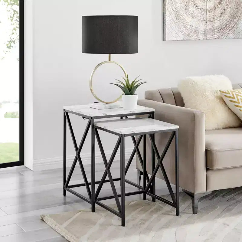 Square Marble Finish Nesting Side Table Set - Danya B.