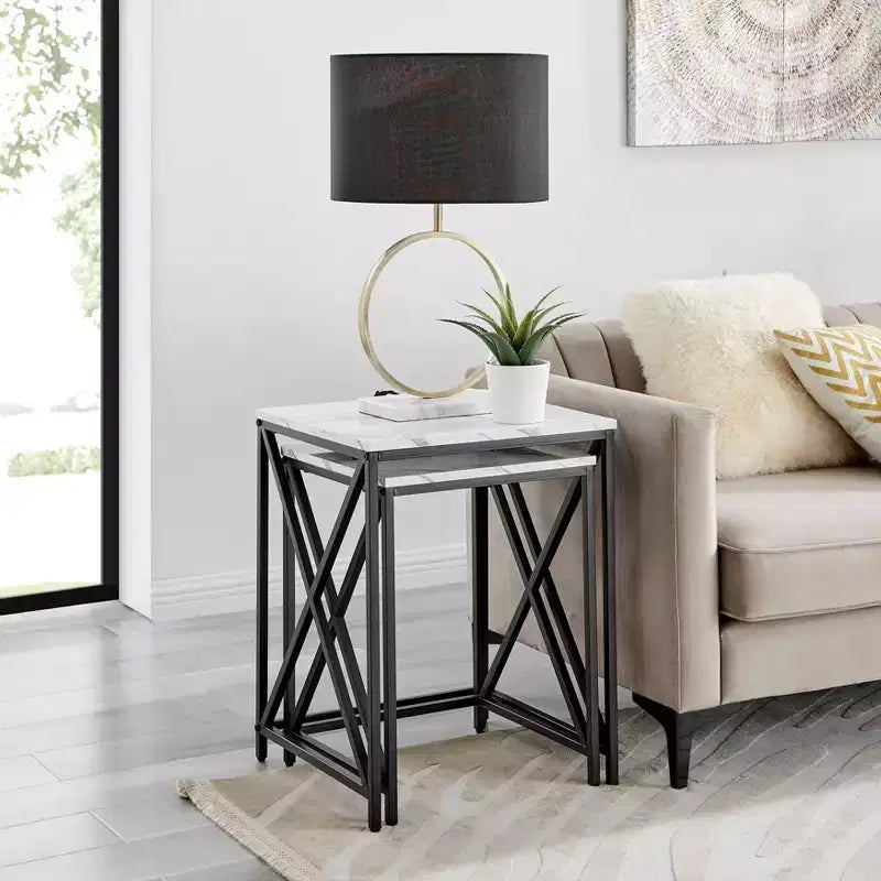 Square Marble Finish Nesting Side Table Set - Danya B.