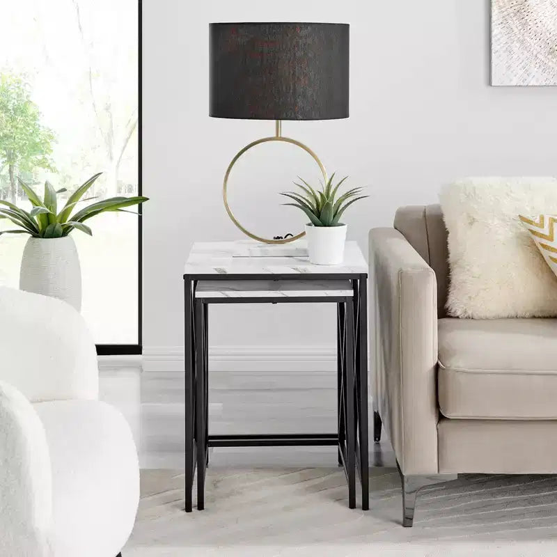 Square Marble Finish Nesting Side Table Set - Danya B.