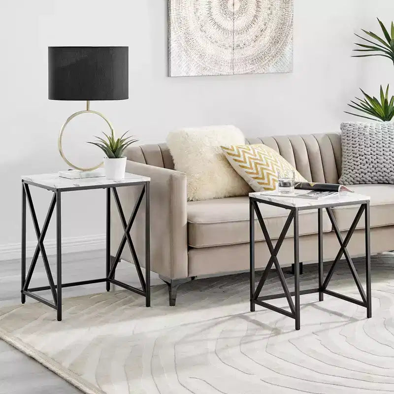 Square Marble Finish Nesting Side Table Set - Danya B.