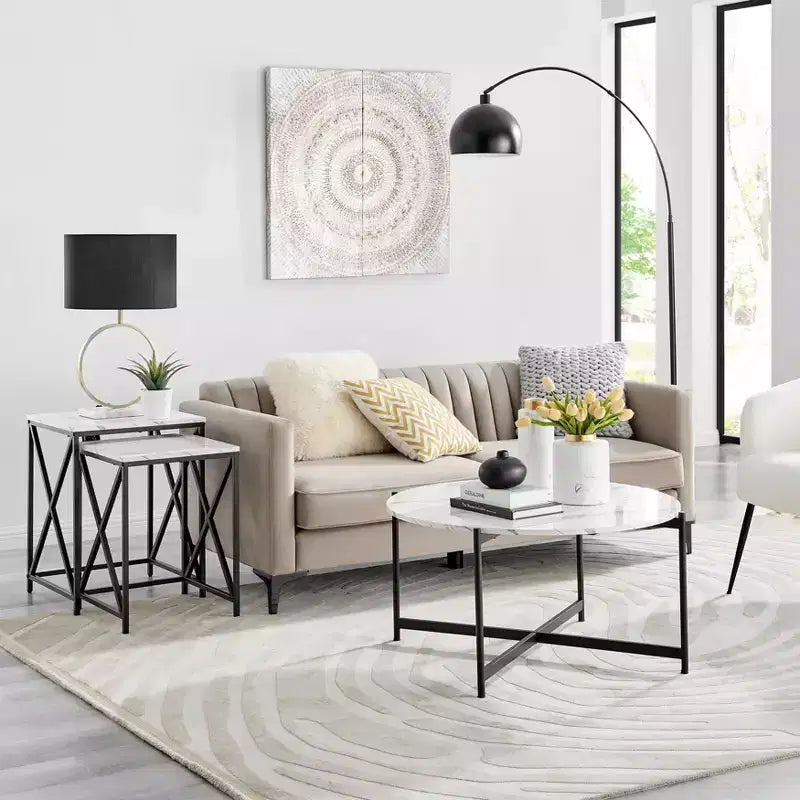 Square Marble Finish Nesting Side Table Set - Danya B.