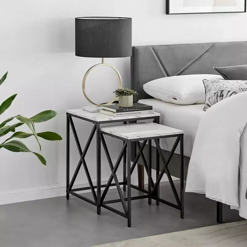 Square Marble Finish Nesting Side Table Set - Danya B.