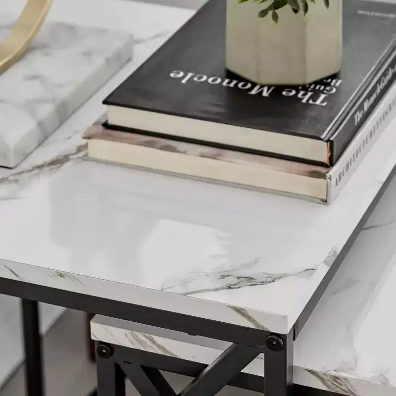 Square Marble Finish Nesting Side Table Set - Danya B.