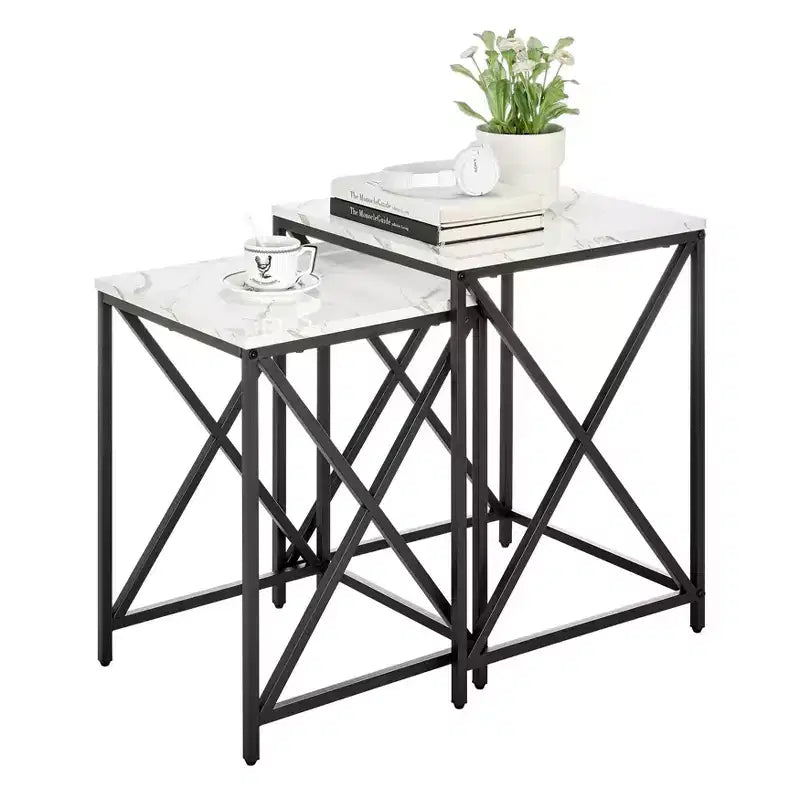 Square Marble Finish Nesting Side Table Set - Danya B.