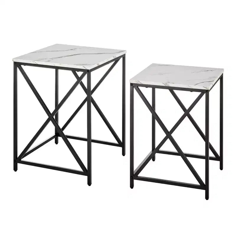 Square Marble Finish Nesting Side Table Set - Danya B.
