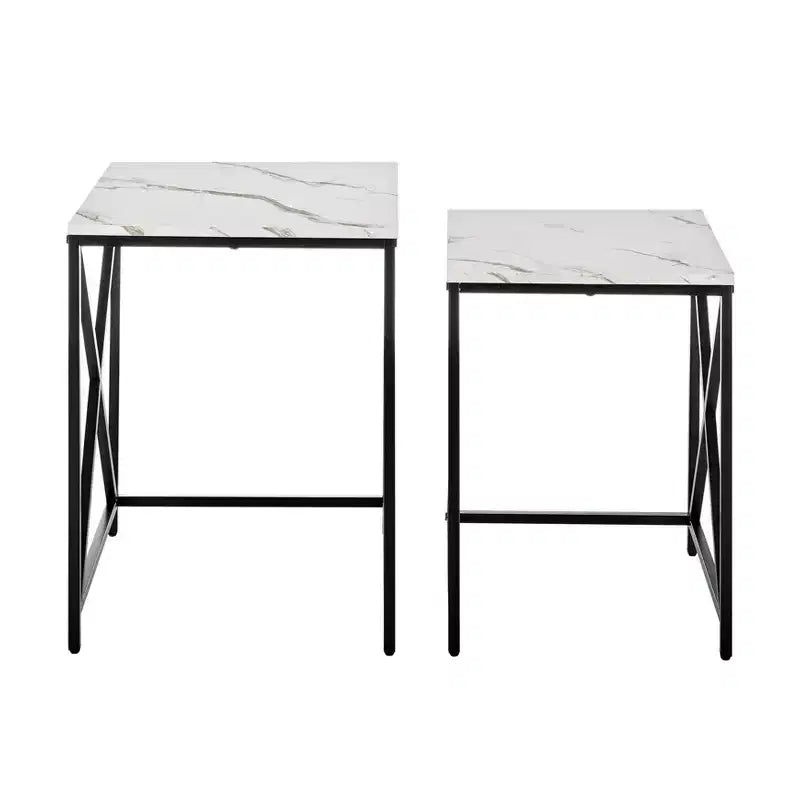 Square Marble Finish Nesting Side Table Set - Danya B.