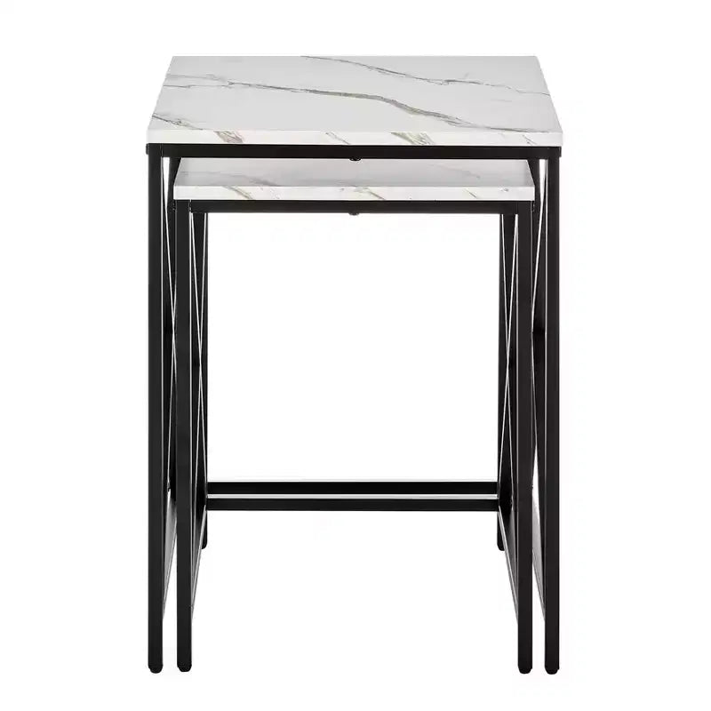 Square Marble Finish Nesting Side Table Set - Danya B.