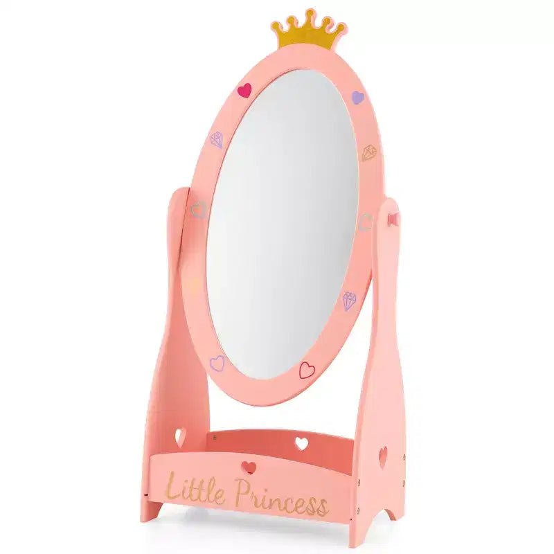 Costway Specchio a figura intera per bambini, autoportante, girevole a 360 gradi, in legno, principessa, rosa