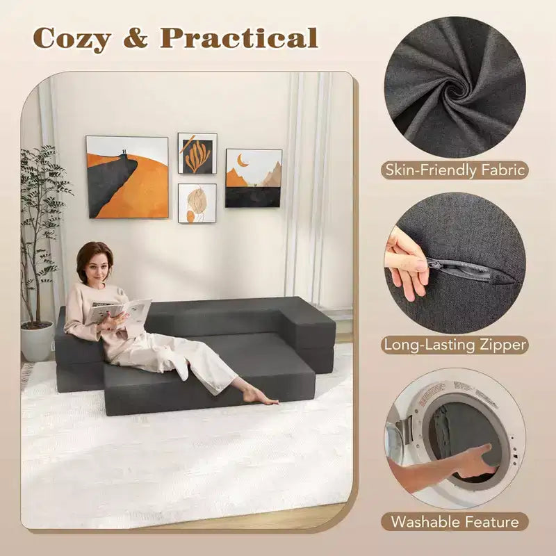 Divano Letto Pieghevole Costway da 20 cm con Schiuma ad Alta Densità e Rivestimento Lavabile Misura Singola/Matrimoniale