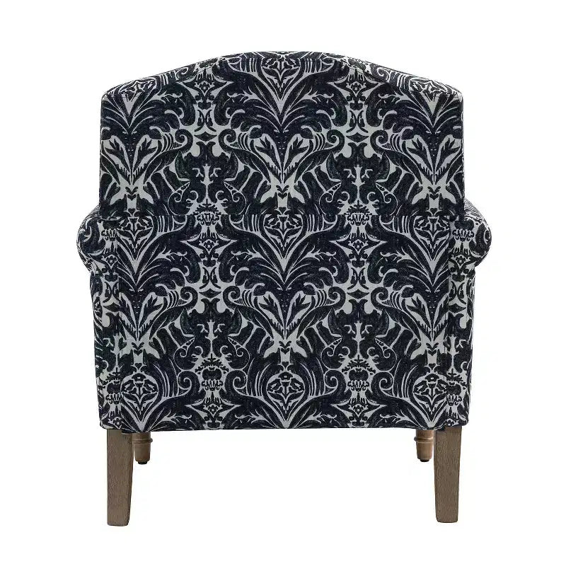 Poltrona transizionale Yahweh in legno e tappezzeria con fantasia floreale, braccioli a pannello e schienale a gobba di cammello | ART OF LIVING DESIGNS