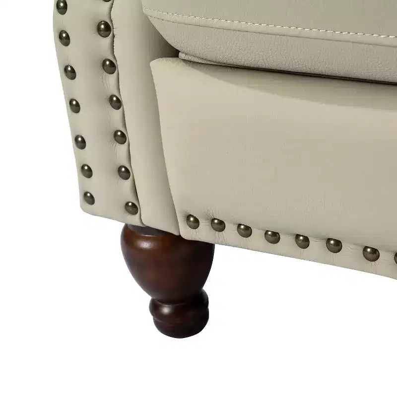 Set di 2 Poltrone Reclinabili in Legno Imbottite in Vera Pelle Justine Transitional con Rifinitura Borchiata per Soggiorno e Camera da Letto | ART OF LIVING DESIGNS