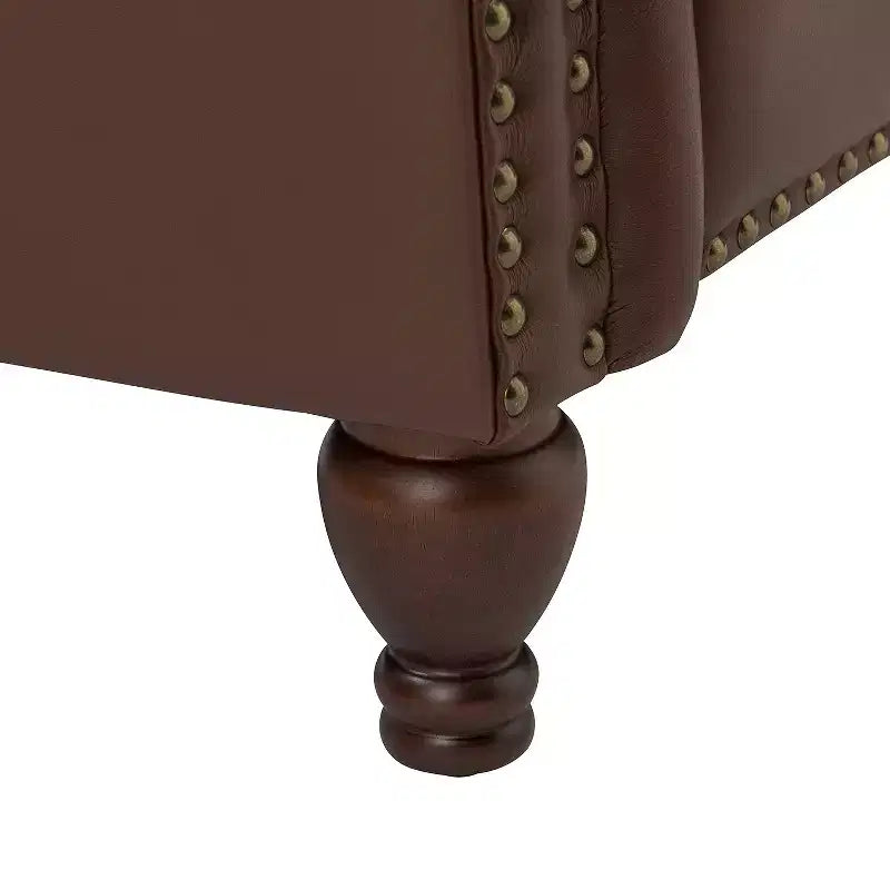 Set di 2 Poltrone Reclinabili in Legno Imbottite in Vera Pelle Justine Transitional con Rifinitura Borchiata per Soggiorno e Camera da Letto | ART OF LIVING DESIGNS