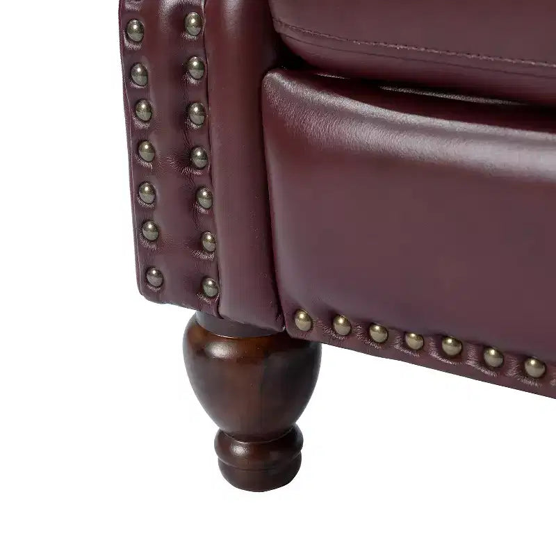 Set di 2 Poltrone Reclinabili in Legno Imbottite in Vera Pelle Justine Transitional con Rifinitura Borchiata per Soggiorno e Camera da Letto | ART OF LIVING DESIGNS