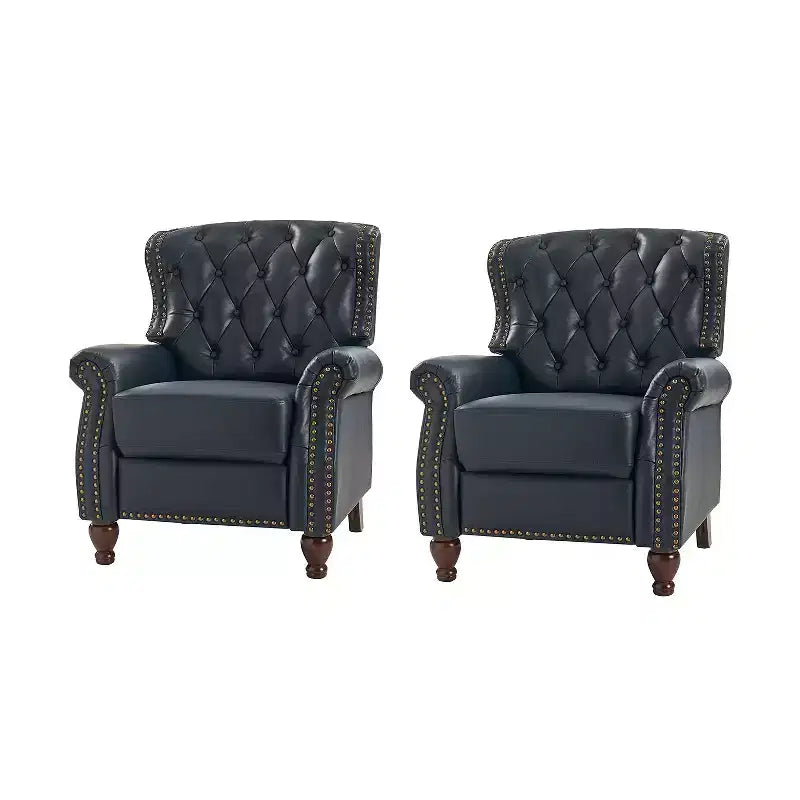 Set di 2 Poltrone Reclinabili in Legno Imbottite in Vera Pelle Justine Transitional con Rifinitura Borchiata per Soggiorno e Camera da Letto | ART OF LIVING DESIGNS