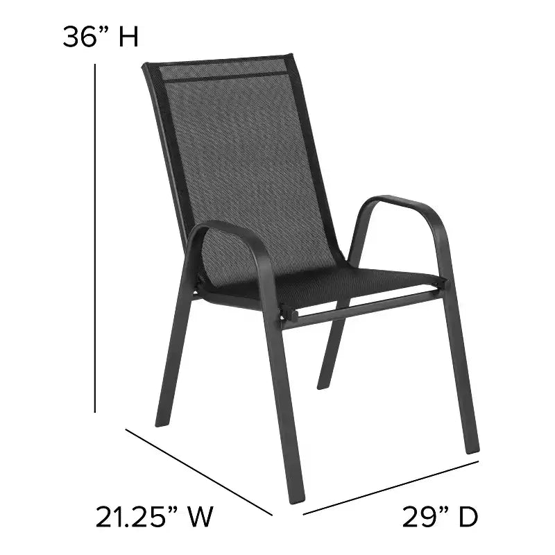 Tavolo da patio Emma e Oliver a cinque pezzi con tavolo rotondo in metallo con piano in vetro temperato e 4 sedie impilabili Flex Comfort