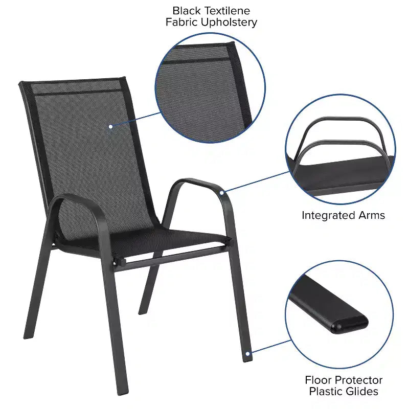 Set da patio sette pezzi Emma and Oliver con tavolo in metallo con piano in vetro temperato e 6 sedie impilabili Flex Comfort