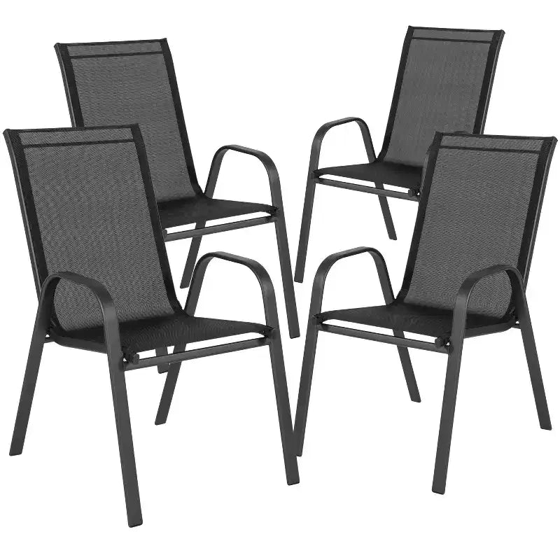 Set da patio sette pezzi Emma and Oliver con tavolo in metallo con piano in vetro temperato e 6 sedie impilabili Flex Comfort