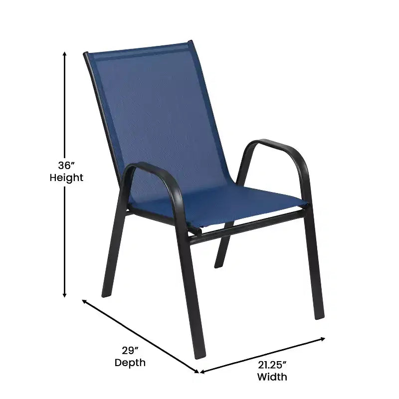 Set da patio sette pezzi Emma and Oliver con tavolo in metallo con piano in vetro temperato e 6 sedie impilabili Flex Comfort
