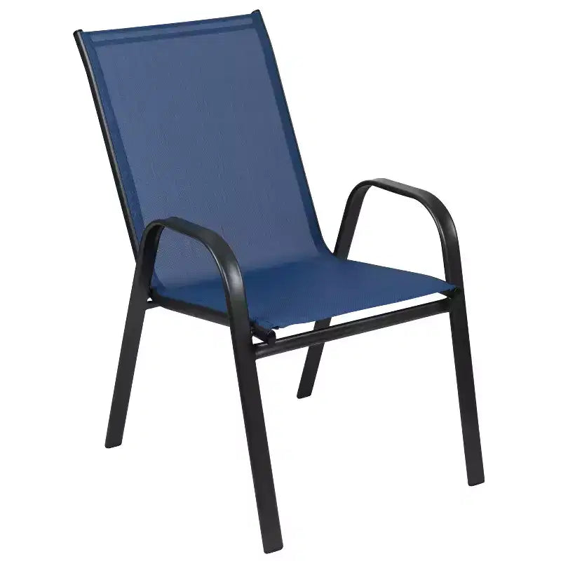 Set da patio sette pezzi Emma and Oliver con tavolo in metallo con piano in vetro temperato e 6 sedie impilabili Flex Comfort